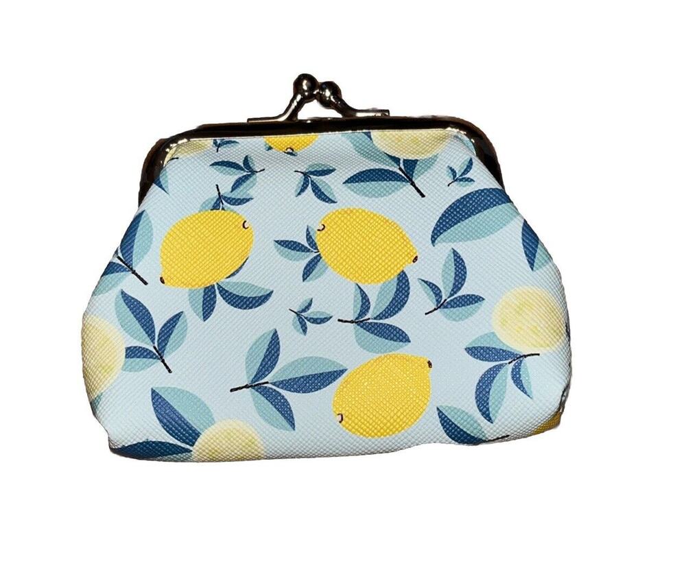 Faux Leather Kisslock Coin Purse with Lemon print